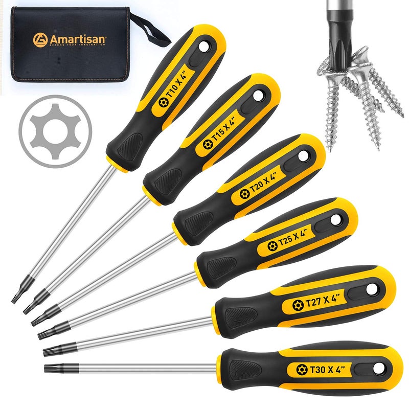 Amartisan 6-Piece Magnetic Torx Screwdrivers Set, Security Tamper Proof , Magnetic Torx Driver Star Screwdrivers Set T10 - T30 Best Choice - Image 1